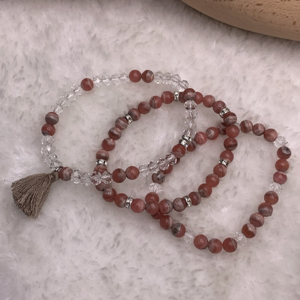 Natural Pink Rhodochrosite Set of bracelets